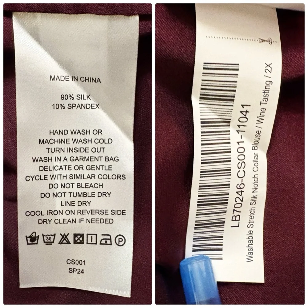 Quince Washable Stretch Silk Notch Collar Button Front Blouse Wine Tasting Red - Picture 13 of 13